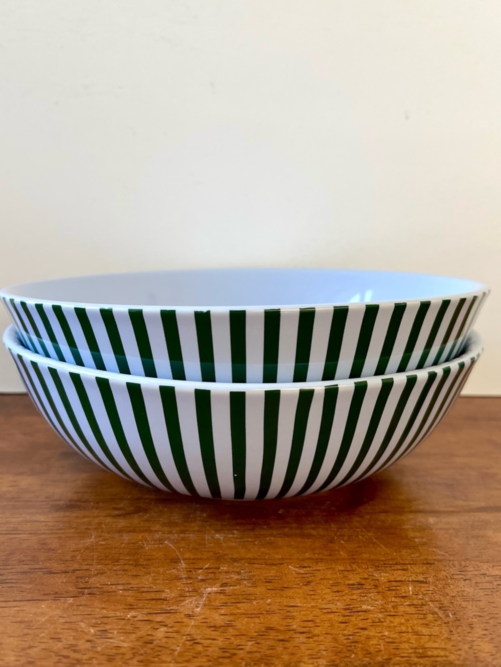 Anthropologie Green and White Striped Bowls (Set of 2)